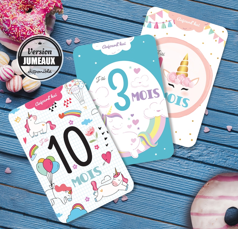 Immortalisez la première année de bébé avec ces cartes étapes originales sur le thème licorne - Créatrice ETSY : OmadeCreation