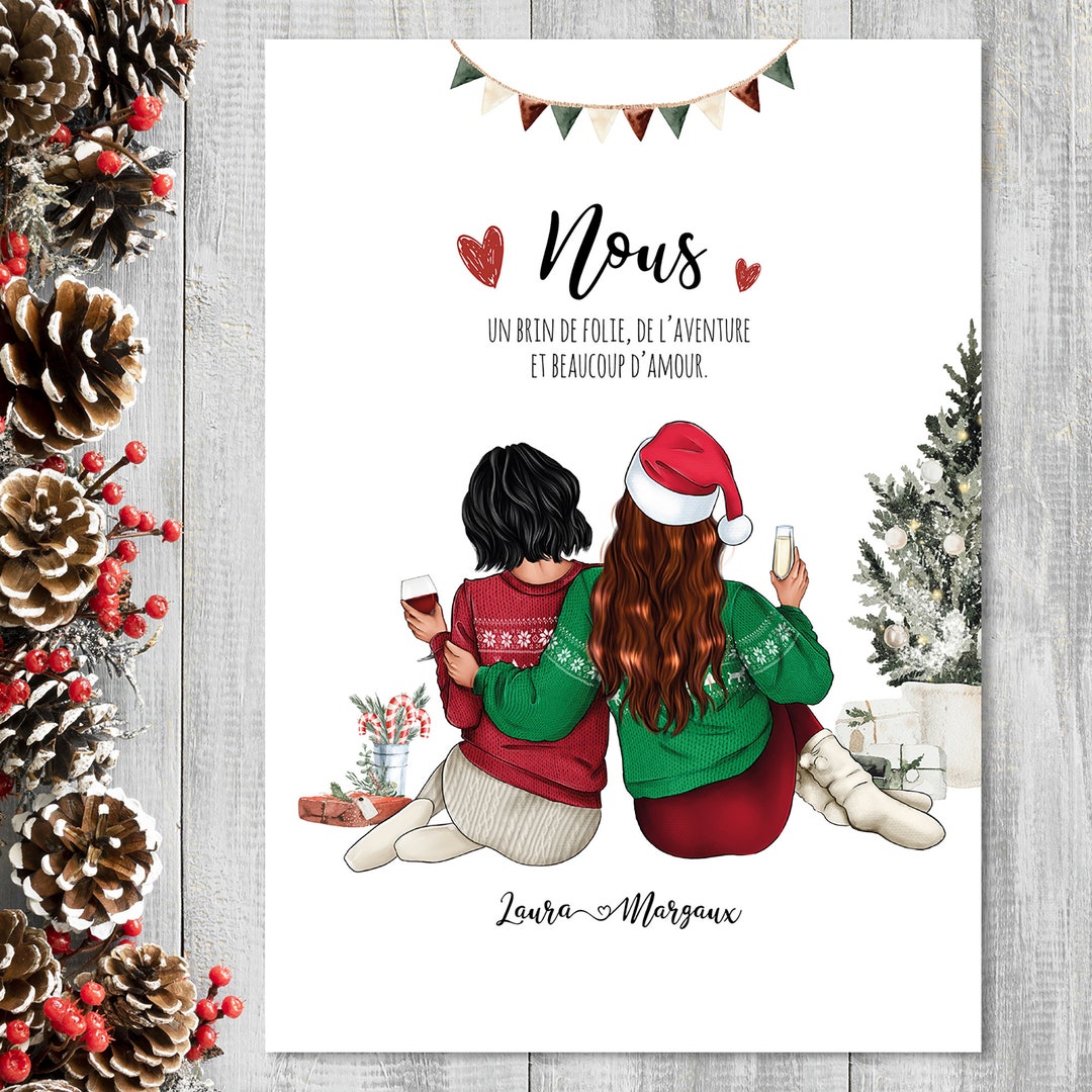Cadeau Noël meilleure amie, cadeau Noel Sœur, portrait amie personnalisé Etsy France