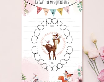Carte Quenottes bébé - Cartes dents de lait bébé - Carte dents de bébé - Carte personnalisée bébé - thème biche fille - renard
