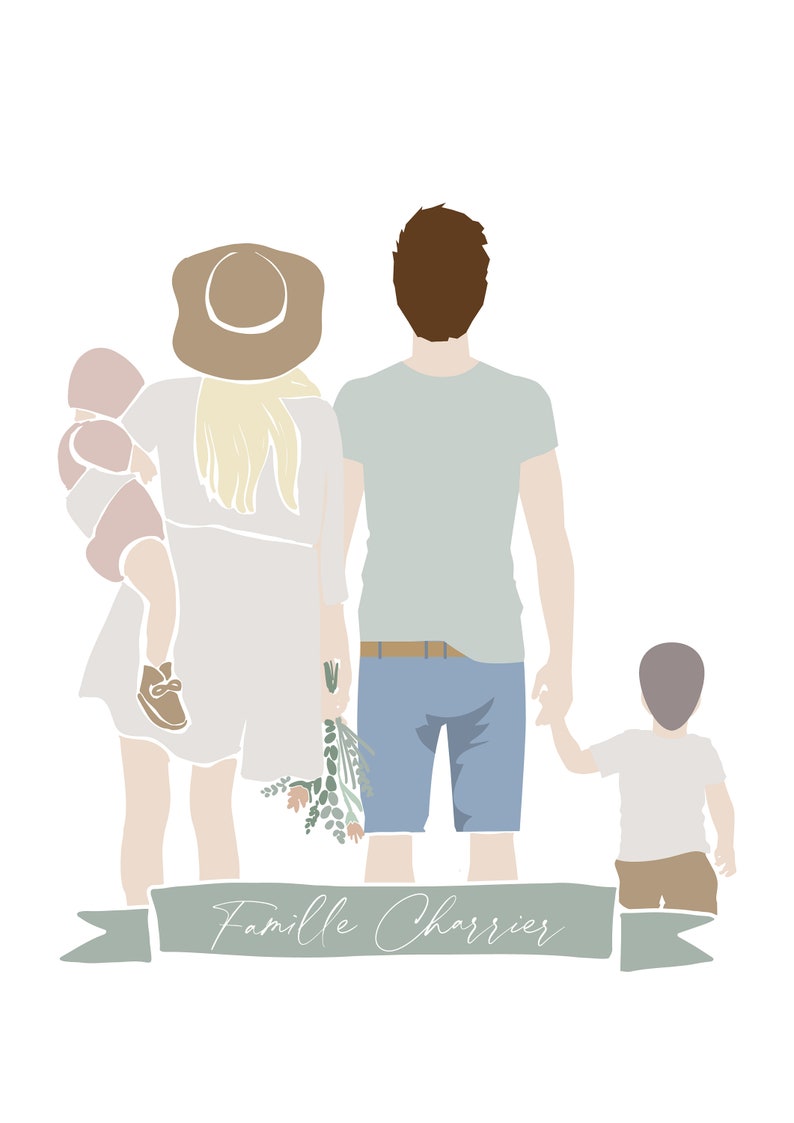 Portrait de famille de dos pour un cadeau maman ou papa | Etsy