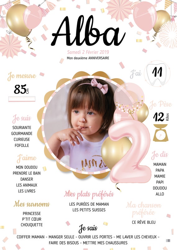 Birthday Poster Girl 1 Year Theme Rose And Gold By Omade Etsy