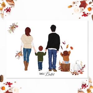 Ritratto di famiglia personalizzato per un regalo per mamma e papà. Tema autunnale.