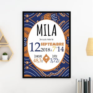 Cadeau de naissance - Affiche naissance - Affiche chambre bébé - Affiche bébé - thème Wax - Affiche chambre enfant - Affiche naissance bébé