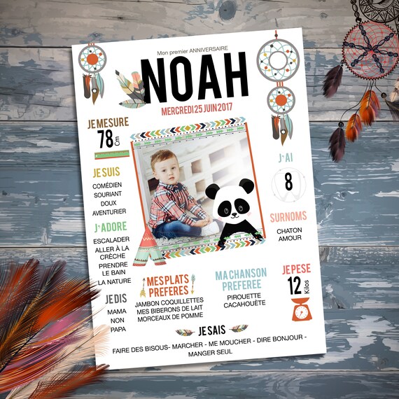 Affiche Anniversaire 1 An Personnalisee Theme Panda Par Omade Etsy