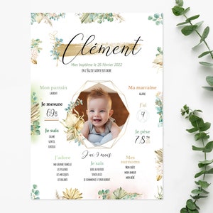 Personalized baptism poster on the eucalyptus pampas theme