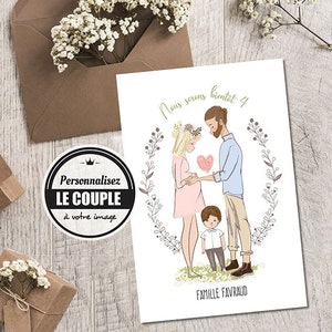 Portrait personnalisée à l'image de votre famille pour annoncer votre grossesse.