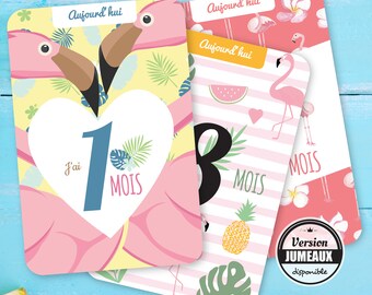 Baby Step Card - Baby Step Cards - Tropical - Pink Flamingo - Baby Step Card - Birth Gift - Baby Shower Gift