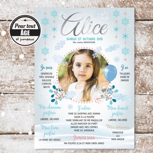 Póster de cumpleaños de princesa de las nieves, ambiente invernal y helado personalizado por creaciones Omade