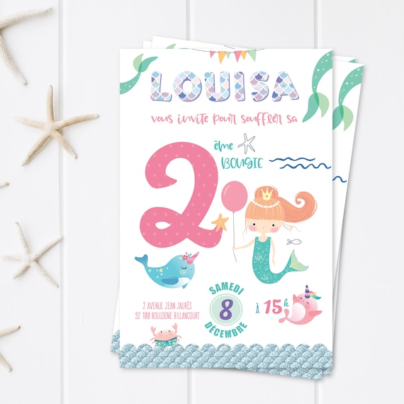 Invitation Anniversaire Fille Anniversaire Sirene Carton Etsy