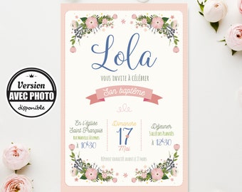 Share baptism girl with country theme and flowers - Version with photo available