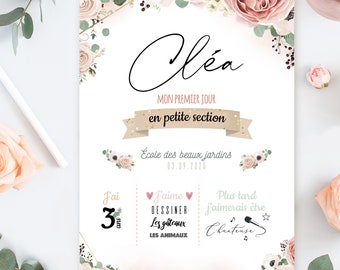 Remember My First Personalized School Day for your child's school year. Flowers theme