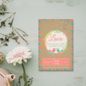 Invitation anniversaire fille - Carton invitation anniversaire - chic et rétro - Carte invitation anniversaire rétro - Papier haut de gamme