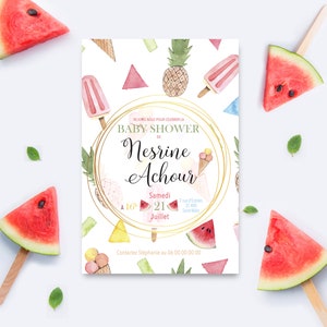Invitation baby shower - set of 12 invitations baby shower - sour watermelon - print professional paper 300g thick