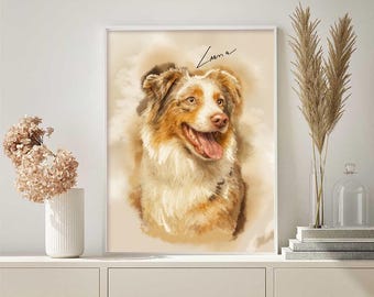 Custom digital pet portraits from photo, personalized painting of your dog or cat