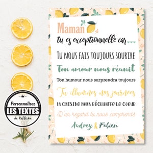 Cadeau maman : Affiche à personnaliser Maman tu es exceptionnelle car... Thème citron - Carte fête des mères unique - Maman chérie