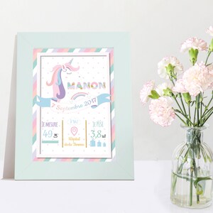 Affiche bébé - Affiche Licorne - Décoration chambre bébé - Affiche naissance bébé - Affiche naissance personnalisée  - Cadeau bébé
