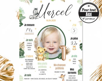 Anniversaire enfant, affiche anniversaire savane, lion personnalisée.