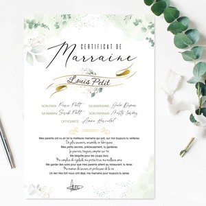 Godmother Gift: Remembrance Baptism, Personalized Certificate Poster. Eucalyptus collection.