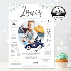 Geburtstagsplakat Oldtimer und Pastellauto. Personalisiertes Geburtstagsposter für Kind und Baby