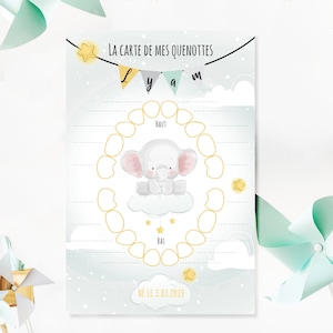 Baby's card-baby's tooth cards-baby's tooth card-baby's personalized card-elephant theme, cloud