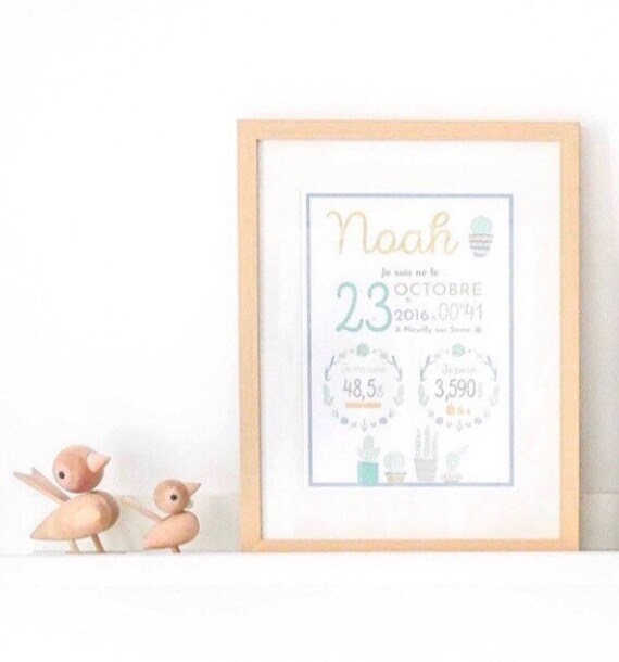 Affiche Personnalisée Naissance Cactus et Pastel - Omade