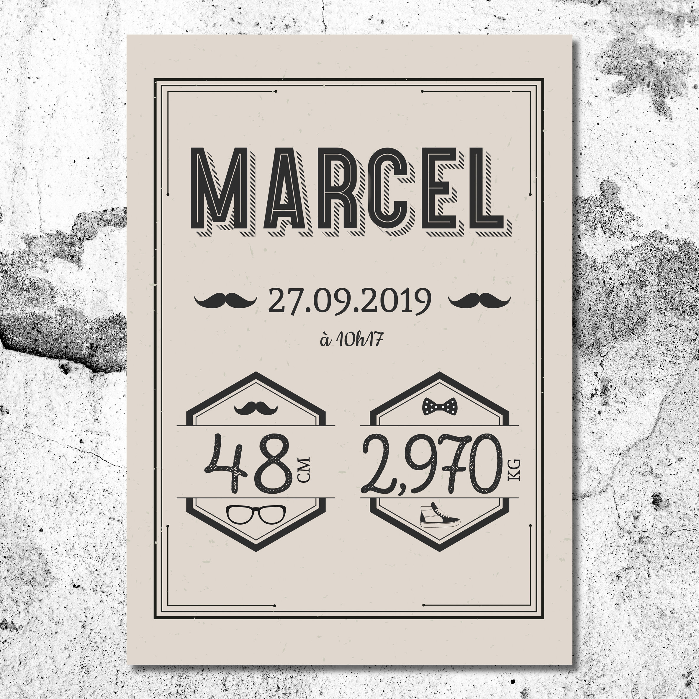 Affiche Naissance Garçon Au Thème Hipster, Urbain.