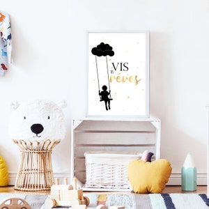 Affiche chambre de bébé - Affiche Vis Tes rêves - Modèle garçon - Illustration chambre enfant - Affiche citation - Cadeau de naissance