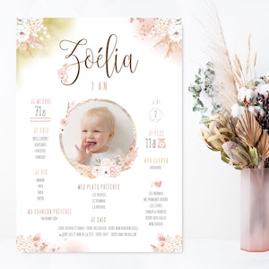Affiche anniversaire personnalisée sur le thème fleurs pampas.