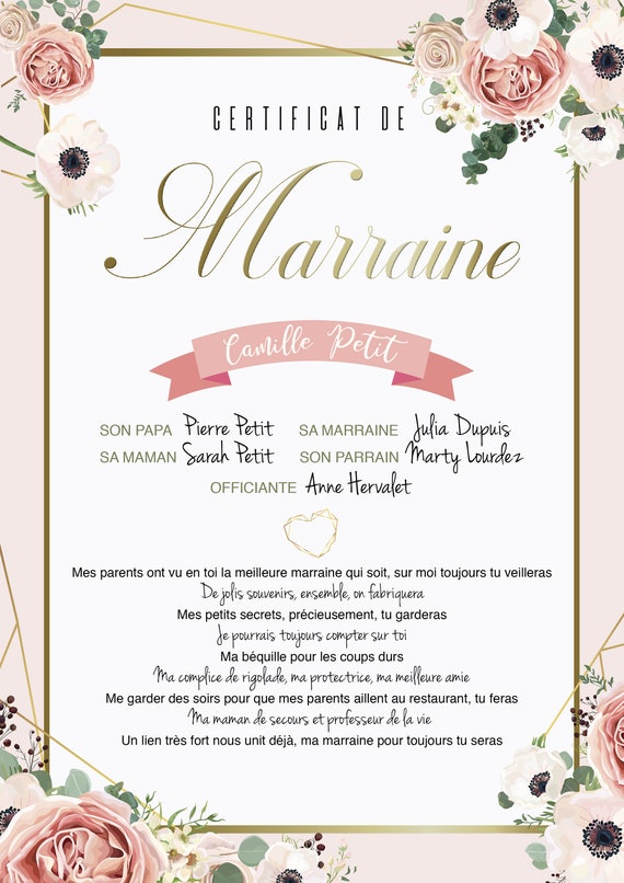 Affiche commandements Parrain Marraine - Personnalisable 