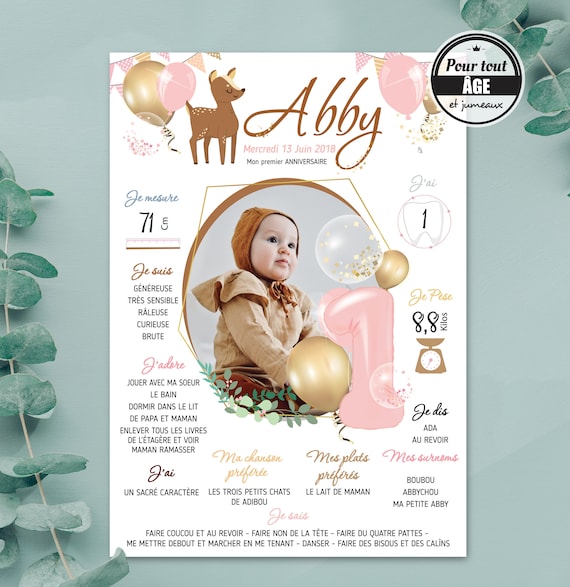 Affiche Anniversaire Fille Personnalisee Au Theme Biche Foret Etsy