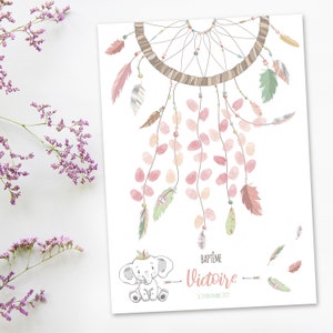 Cattura l'albero delle impronte digitali Dream e la sua elefantessa indiana per Baby Shower, Compleanno o Battesimo personalizzato da Omade