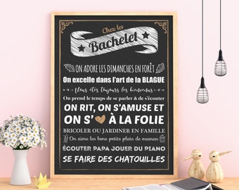 Affiche personnalisée Chez Les "votre NOM DE FAMILLE" - cadeau grand mère, cadeau fête des mères  - Règle de la maison