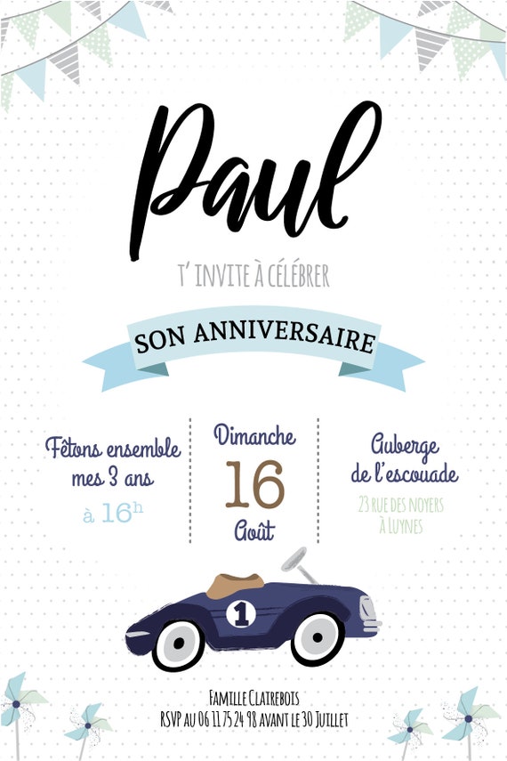 Carte invitation anniversaire, carte invitation personnalisée, carte  personnalisée, carte de voeux personnalisé, carte invitation enfant -   France