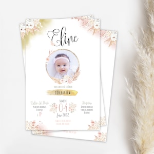 Share baptism, invitation cards Baptism of your child, baby - Pampas theme and flowers