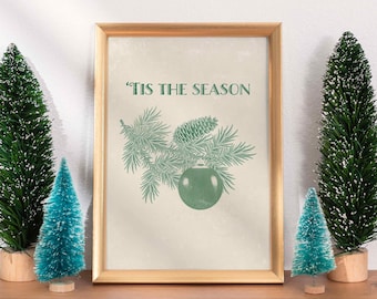 Tis The Season Vintage Letterpress Style Christmas Holiday Printable Wall Art | Print | Art | Digital Download