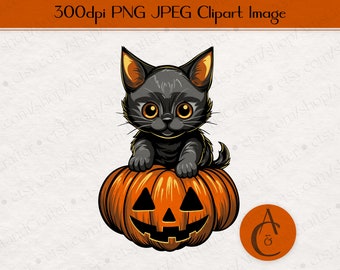 Black Cat and Jack-o-Lantern Cute Halloween PNG JPEG Sublimation Digital Design Download | Black cat png, Pumpkin png, Jack-o-lantern png