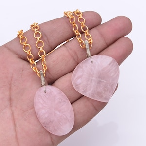 Natürliche Rosenquarz-Halskette / Rosenquarz-Anhänger / rosa Schmuck | 14k vergoldete Halskette | Sterling Silber |