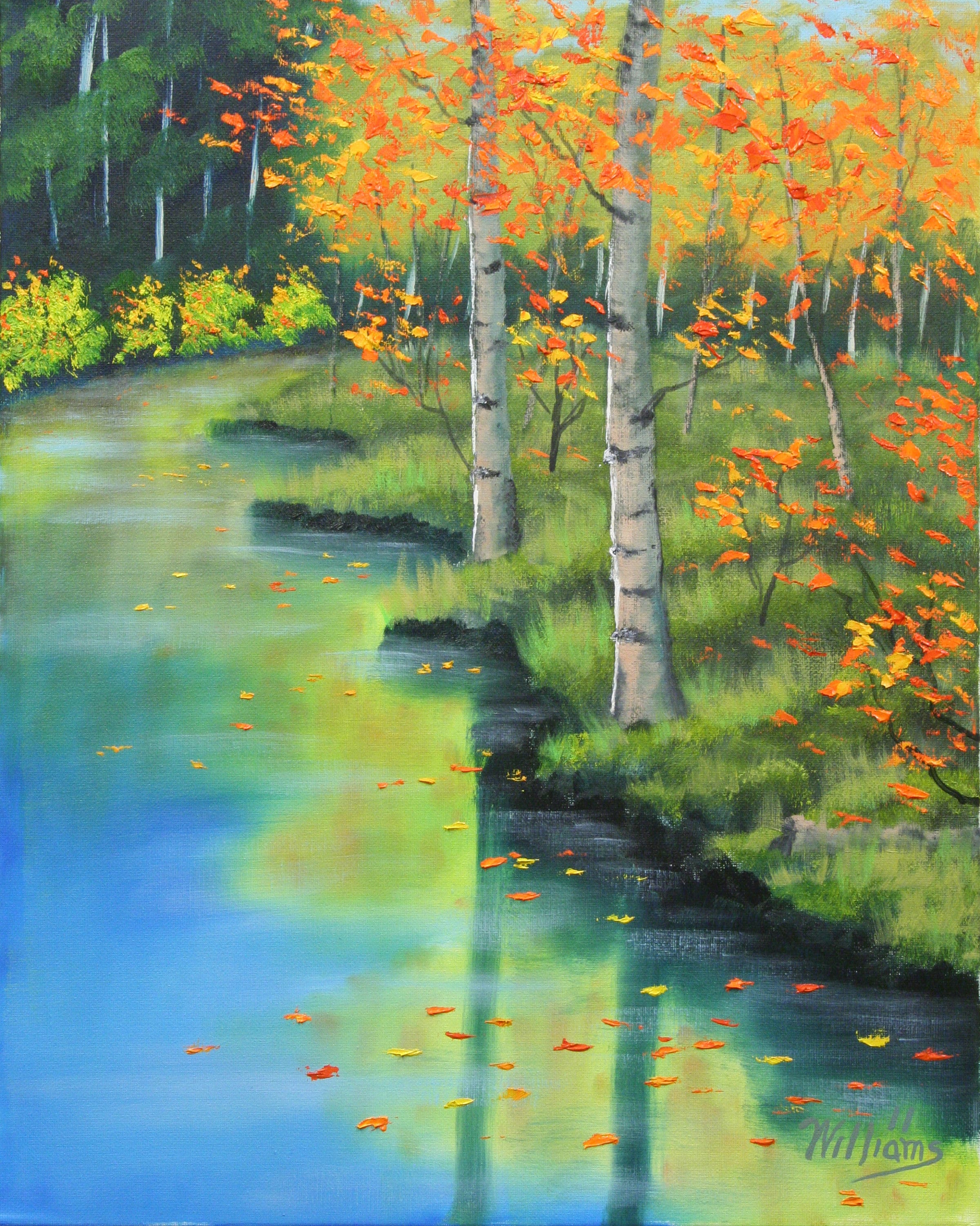 Birch Tree Stream Wall Art Autumn Leaves Art Creekside Etsy UK