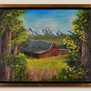 ORIGINAL Rocky Mountain Oil Painting - Colorado Wall Art - Rocky Mountain National Park Artwork - Barn Painting - SIGNED FRAMED Certificate