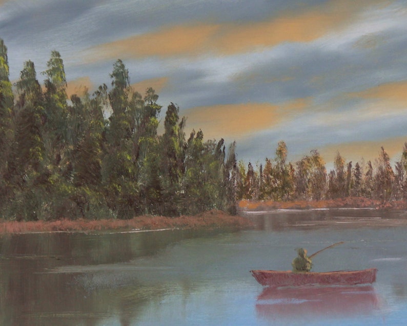 Fishing Original Oil Painting Fishing Wall Art Fisherman Etsy