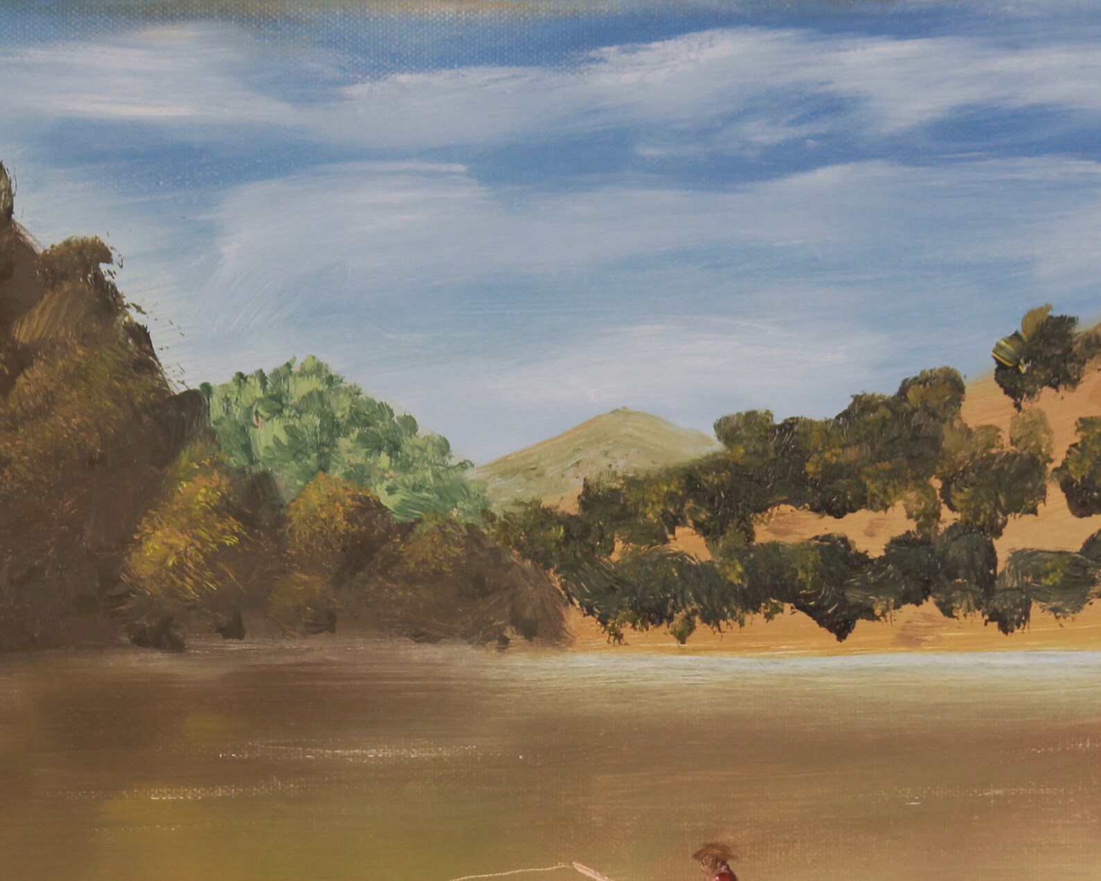 Fishing Original Oil Painting Fishing Wall Art Fisherman Lake Shore