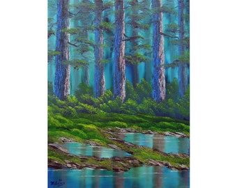 Forest Trees Wall Art - Forest Landscape Art - Douglas Fir Tree Painting - Blue Trees - Idaho Colorado Washington Oregon California PRINT