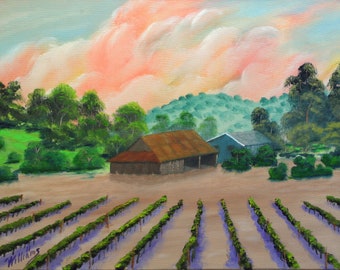 Napa Valley Barn Art - Vineyard Vines Painting - Napa California  Cloudy Sky - Wine Lover Gift - Napa Wine Country - Original Painting PRINT