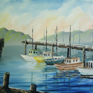 Fishermans Wharf Art - Fisherman&#39;s Fishing Boats - San Francisco California - Golden Gate - Original Oil Painting Landscape Seascape PRINT
