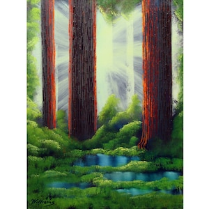 Redwood Wall Art - Redwood Forest Art - Coastal Redwood Tree Grove- Redwood National Park - Sequoia Park - forest original painting PRINT