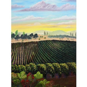 Napa Valley Vineyard - Napa Wall Art - Vineyard Vines - Napa California - Wine Lover Gift -Rain Cloud Painting - Original Oil Painting PRINT