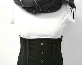 Corset: Solid Coutil Steel Boned Victorian Underbust Corset with Satin Lacing. Standard/Custom Sizes Available