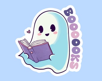 Reading Ghost Sticker, Bookish Sticker, Kindle Sticker, Gift for Book Lover, Water Bottle Sticker, Laptop Sticker, Kawaii Ghost Sticker