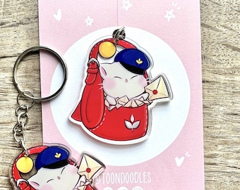 Delivery Moogle Keychain, Final Fantasy XIV, Final Fantasy 14, FFXIV Keychain, Secret Santa Gift, FC Member Gift, Kawaii Mail Moogle