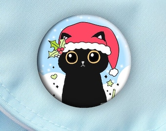 Weihnachtskatze Pin, Katzenliebhaber Pin, Meowy Weihnachtsbutton, Pin für Rucksack, Hutnadel, Kawaii Katzenmagnet, Geschenk für Katzenliebhaber, Stocking Stuffer